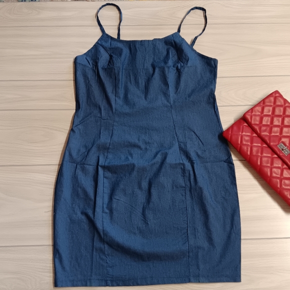 Plus Size Women Elegant Basic Denim Sleeveless Bodycon Slip Dress - Picture 2 of 16